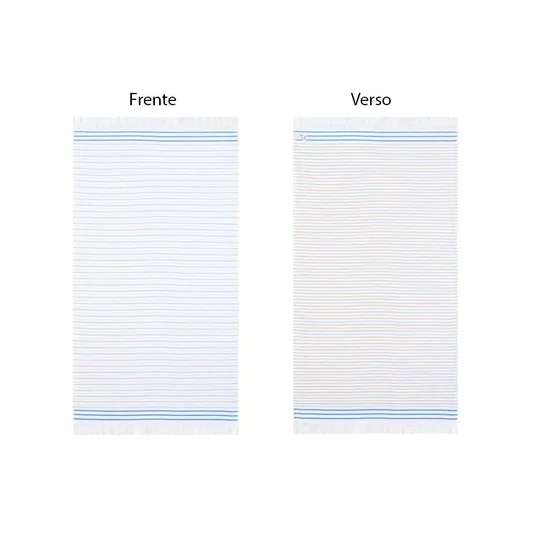 Toalha Gigante Salina com Franja Buddemeyer Luxus Branco/Azul 90cm x 180cm