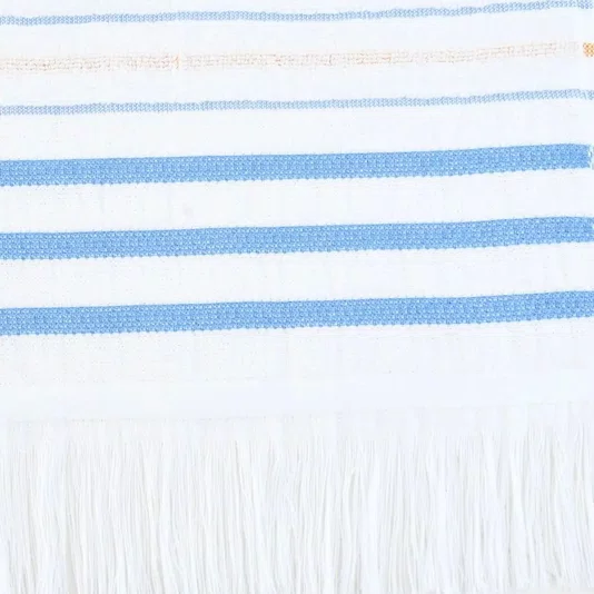 Toalha Gigante Salina com Franja Buddemeyer Luxus Branco/Azul 90cm x 180cm