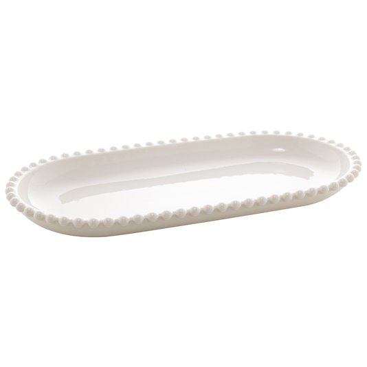 Travessa de Porcelana Oval Beads Bon Gourmet Branca 25 cm