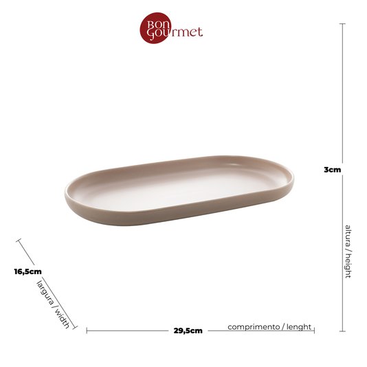 Travessa de Porcelana Oval Rojemac Cinza Matt 25 x 13 cm