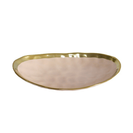 Travessa em Porcelana Rosa com Borda Dourada Belini Home Design 25 x 14,5 cm