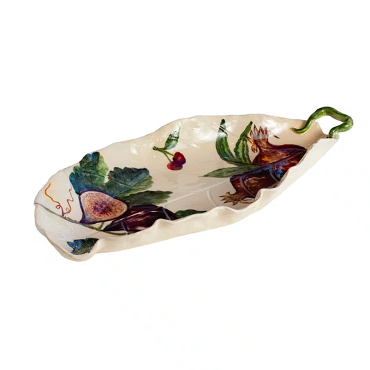 Travessa Folha Delhi Figos e Romãs Zanatta Casa 51 x 22 cm