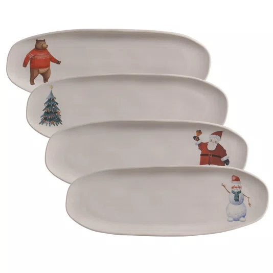 Travessa Oval Rasa G Boneco De Neve Magia Glacial Porto Brasil
