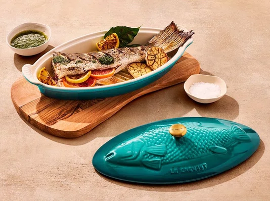 Travessa para Peixe com Tampa Heritage Le Creuset Bleu Riviera 34 cm
