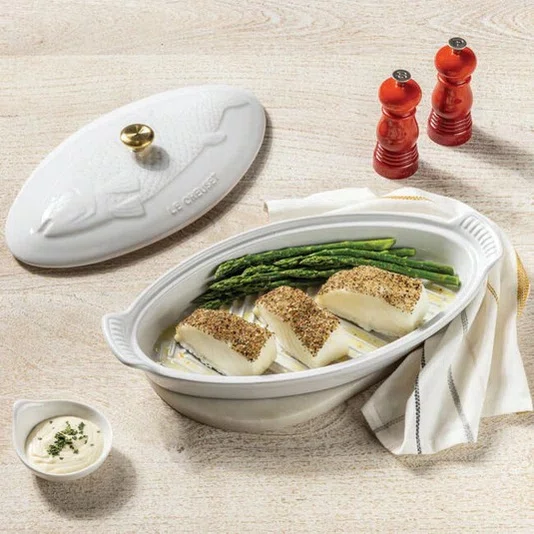 Travessa para Peixe com Tampa Heritage Le Creuset Branco 34 cm