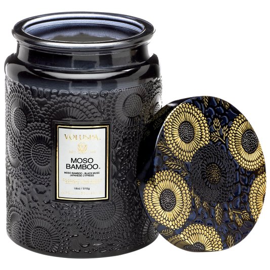 Vela Pote Vidro Relevo Moso Bamboo Voluspa 100 horas