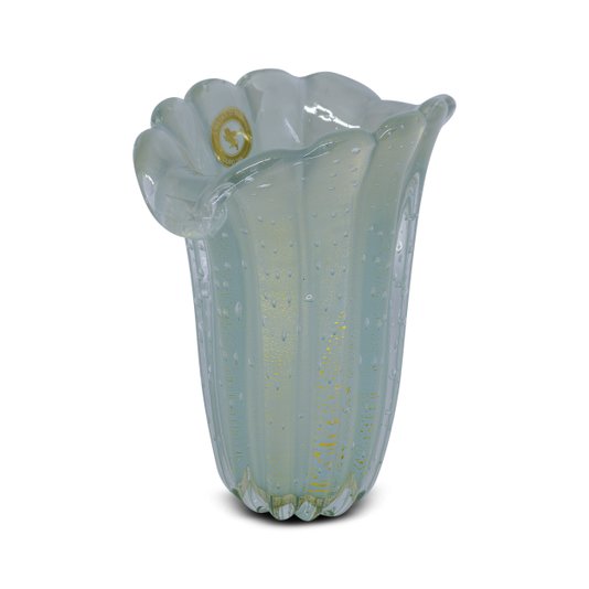 Vaso Di Murano Azul Céu Pastel com Ouro 24K 15 x 9,8 x 16,2 cm