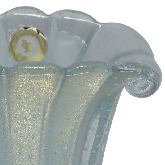 Vaso Di Murano Azul Céu Pastel com Ouro 24K 15 x 9,8 x 16,2 cm