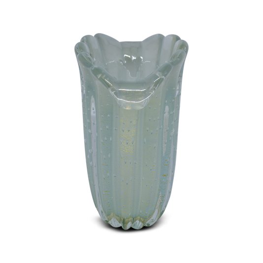 Vaso Di Murano Azul Céu Pastel com Ouro 24K 15 x 9,8 x 16,2 cm