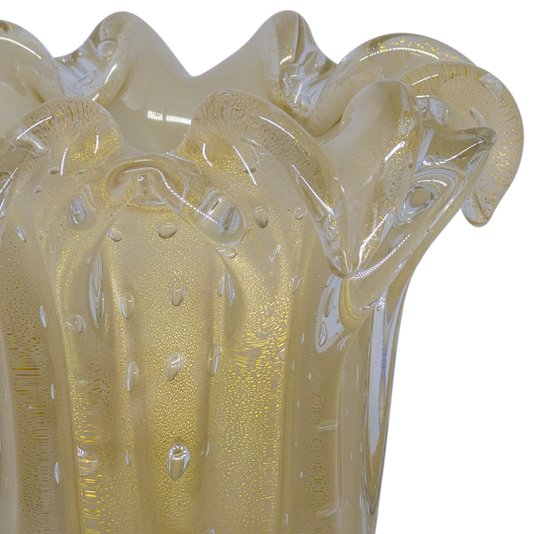 Vaso Di Murano Off White com Ouro 24K 18,5 x 17,5 cm