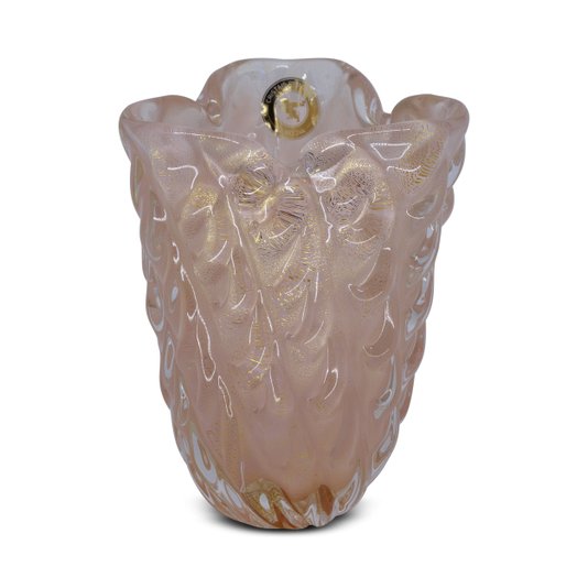 Vaso Di Murano Rosa Bebe com Ouro 24K 12 x 15,8 cm