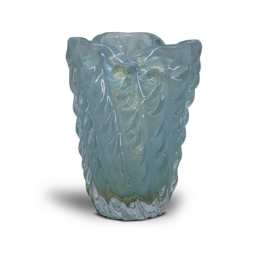Vaso Di Murano Azul Céu Pastel com Ouro 24K 16 x 12,5 cm