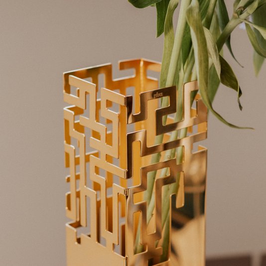 Vaso e Castiçal Labirinto Pequeno Riva Ouro 30 cm