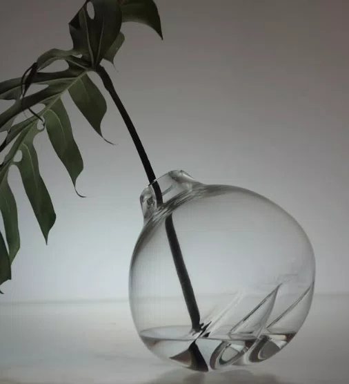 Vaso Inclinado de Vidro DNA 6 Studio Pedrazzi Transparente 30 cm