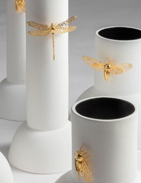 Vaso Pouso Alto Libélula Sui Objetos Branco