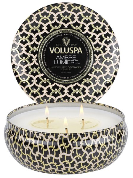 Vela 3 Pavios Lata Ambre Lumiere Voluspa 60 Horas