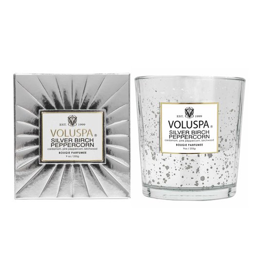 Vela Copo De Vidro Clássico Silver Birch Peppercorn Voluspa 60 Horas