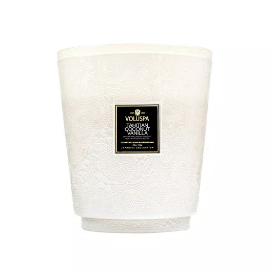 Vela Pote De Vidro 5 Pavios Tahitian Coconut Vanilla Voluspa 250 Horas
