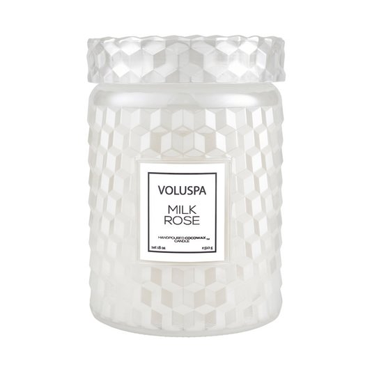Vela Pote Vidro G Tampa Vidro Milk rose Voluspa 100 Horas