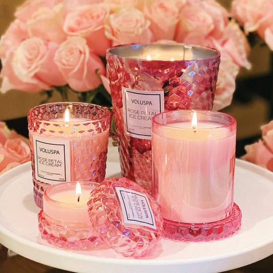 Vela Pote Vidro G Tampa Vidro Rose Petal Ice Cream Voluspa 100 Horas