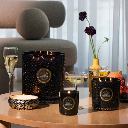 Vela Pote Vidro Luxe Crisp Champagne Voluspa 80 Horas