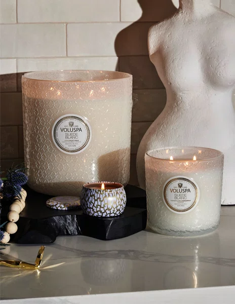 Vela Pote Vidro Luxe Suede Blanc Voluspa 80 Horas