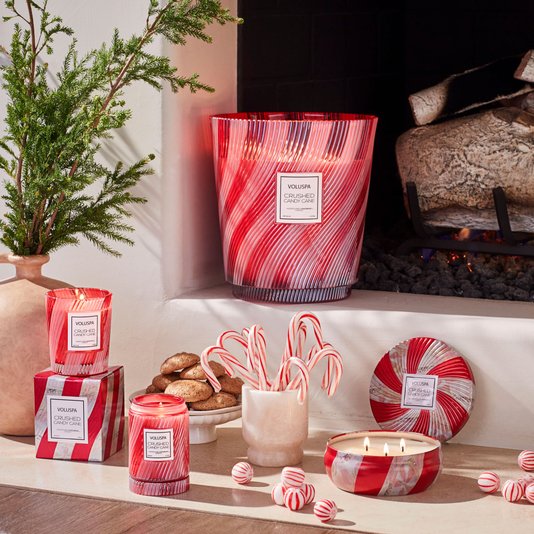 Vela Vaso Pedestal 3 Pavios Crushed Candy Cane Voluspa 80 Horas