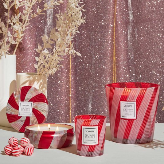 Vela Vaso Pedestal 3 Pavios Crushed Candy Cane Voluspa 80 Horas