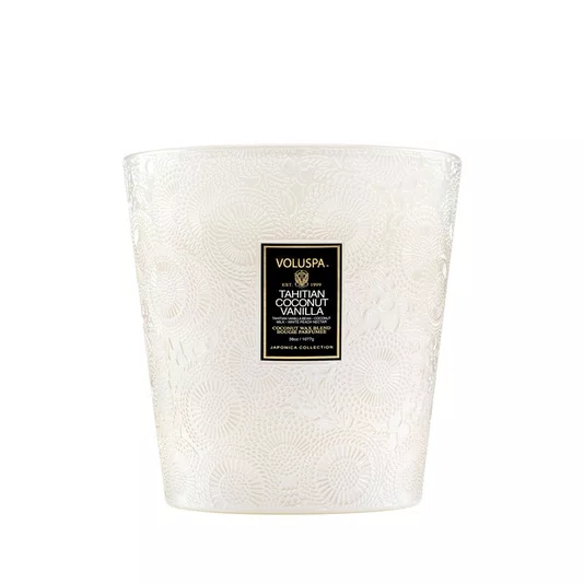 Vela Vaso Pedestal 3 Pavios Tahitian Coconut Vanilla Voluspa 80 Horas