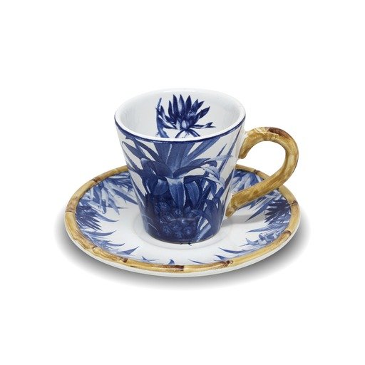 Xícara Chá com Pires Abacaxi  Azul  Royal Taj Home 