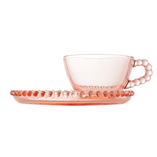 Xícara Com Pires Coração Cristal Pearl Wolff Rosa 180ml
