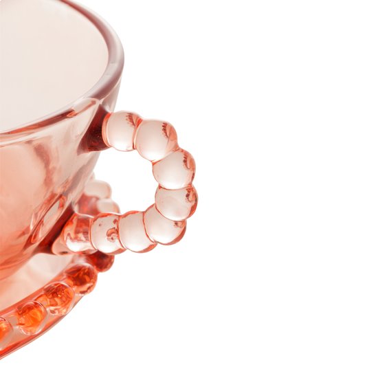 Xícara Com Pires Coração Cristal Pearl Wolff Rosa 180ml