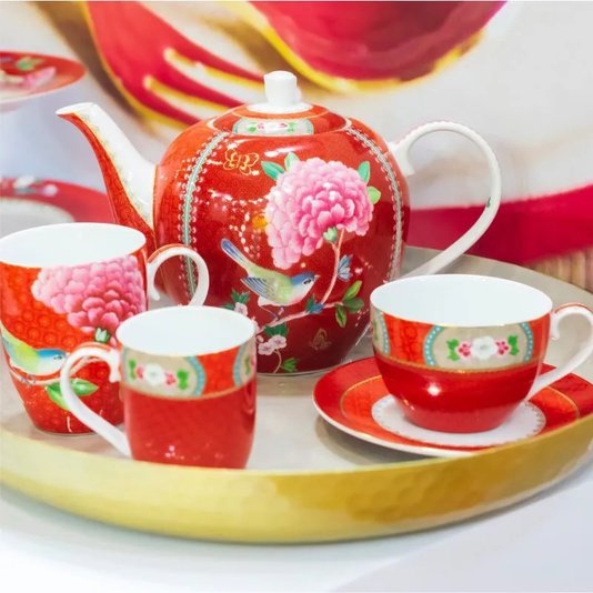 Xícara de Chá com Pires Blushing Birds Pip Studio Vermelho