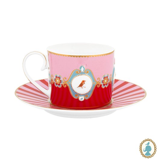 Xícara de Chá Medallion Love Birds Pip Studio Rosa e Vermelho