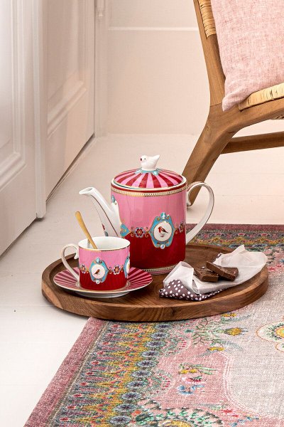 Xícara de Chá Medallion Love Birds Pip Studio Rosa e Vermelho