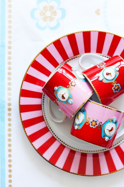 Xícara de Chá Medallion Love Birds Pip Studio Rosa e Vermelho