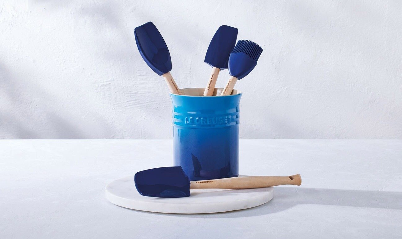Set 5 Peças Espátulas e Porta Utensílios Le Creuset Craft Azure