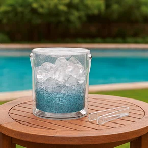 Balde de Gelo Acrílico com Pegador 2,8L Bolhas Azul