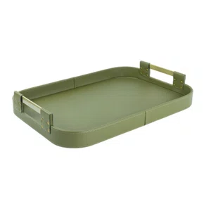 Bandeja Decorativa em Madeira e PU Lucatti Verde 57 x 41 cm