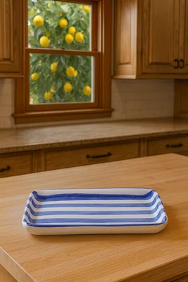 Bandeja em Cerâmica Listras Azul