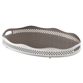 Bandeja Oval Classic com Galeria e Fundo Madeira St James Prata 70 cm