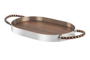 Bandeja Oval Rapunzel Fundo Madeira St James Prata 60 x 40 cm