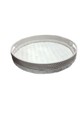 Bandeja Redonda em Ratan e Bambu Thay Thay Branca