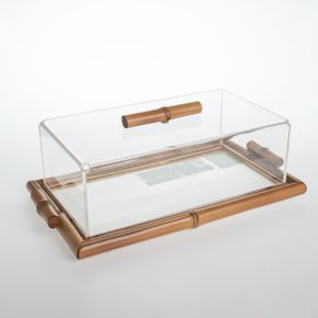 Bandeja Reta Bambu com Vidro Sweet Home Decor