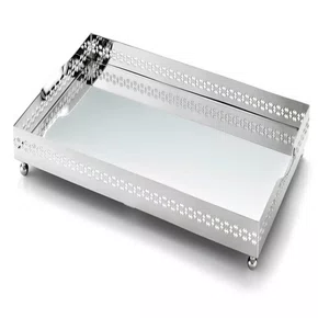 Bandeja Reta Com Espelho Cross St James Prata 40 cm