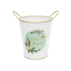 Cachepot de Metal com Alça Borda Coelho Dourada Gourmand Cromus Branco