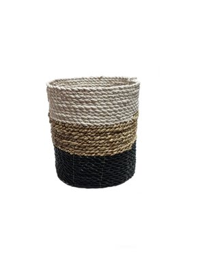 Cachepot Reto em Fibra Natural Thay Thay Branco Natural e Preto