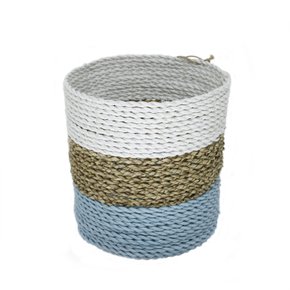 Cachepot Reto G Em Fibra Natural Thay Thay Branco Natural E Turquesa