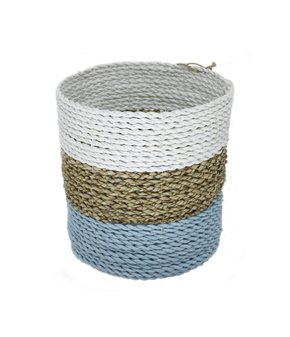 Cachepot Reto M Em Fibra Natural Thay Thay Branco Natural E Turquesa