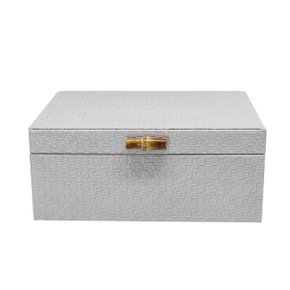 Caixa de Madeira com Puxador de Bambu G BTC Off White 29 x 21,5 cm